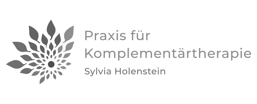 Logo mit stilisiertem Blattmuster links und Text "Praxis für Komplementärtherapie Sylvia Holenstein" rechts.
